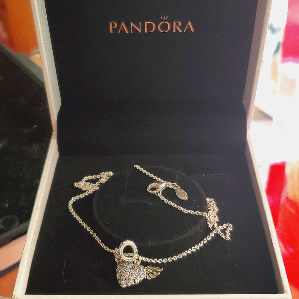 Pandora Pave Heart Angel Necklace 17.7